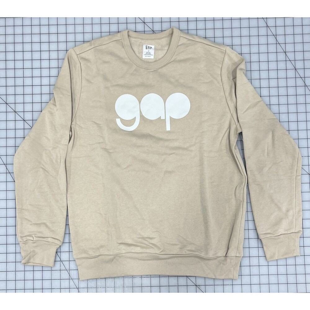 Gap Women’s Crewneck M Spell Out Logo Tan Pullover Sweatshirt R9